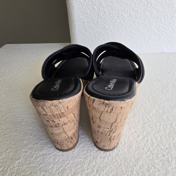 Calvin Klein Kcheyla Black Cork Wedge Mules - Picture 4 of 6